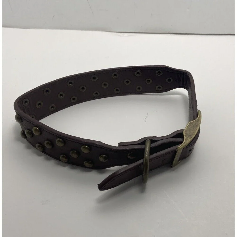 Simply Dog Medium Brown Faux Leather Brass Studded Collar Adjustable Light Use